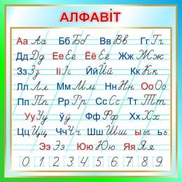 Купить Стенд  Белорусский Алфавит алфавит с указанием написания букв стрелками для начальной школы в салатово-голубых  550*550мм в Беларуси от 53.00 BYN