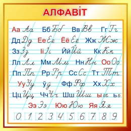 Купить Стенд  Белорусский Алфавит с указанием написания букв стрелками для начальной школы в золотистых тонах  550*550мм в Беларуси от 53.00 BYN