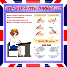 Купить Стенд SIT AND WRITE CORRECTLY для кабинета английского языка в сиреневых тонах 550х550 мм в Беларуси от 55.00 BYN