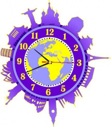 Купить Часы настенные кварцевые Достопримечательности мира 360*410 мм в фиолетовых тонах в Беларуси от 38.00 BYN