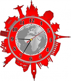 Купить Часы настенные кварцевые Достопримечательности мира в красно-серых тонах 360*410 мм в Беларуси от 37.50 BYN