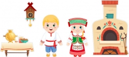 Купить Композиция Белорусская печка, стол и самовар, мальчик и девочка, часы в Беларуси от 501.00 BYN