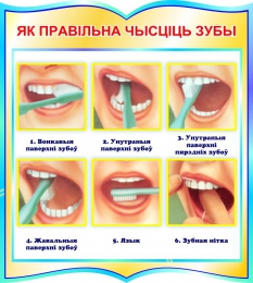Купить Стенд фигурный Як правiльна чысцiць зубы на белорусском языке в бирюзовых тонах 270*300 мм в Беларуси от 14.00 BYN