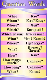 Купить Стенд Question Words в кабинет английского языка в фиолетово-жёлтых тонах 850*500 мм в Беларуси от 50.00 BYN
