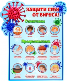 Купить Стенд Защити себя от вируса!  в голубых тонах 560*680мм в Беларуси от 46.00 BYN