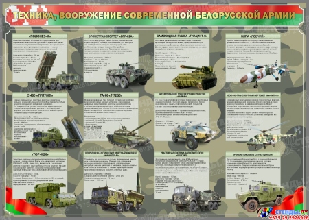Стенд Техника, вооружение соврееменной белорусской армии 1400*1000 мм