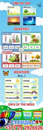 Стенд Времена года на английском языке вертикальный 350*1040 мм