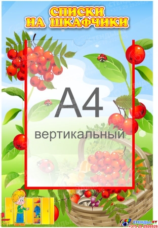 Стенд Списки на шкафчики для группы Рябинка с карманом А4 335*485 мм