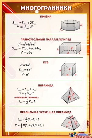 Стенд Многогранники в кабинет математики  в коричневых тонах 430*650 мм