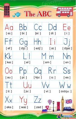 Стенд The ABC на английском языке в зеленых тонах 550х850 мм