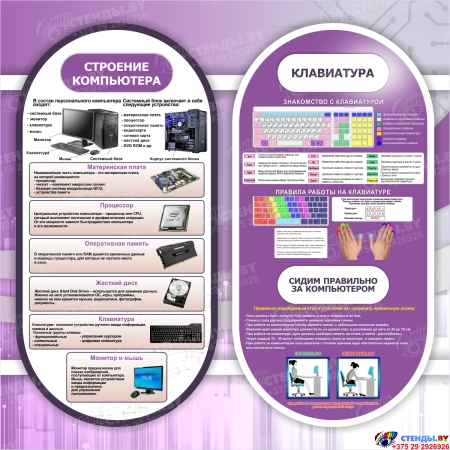 Стендовая композиция в кабинет информатики в сиренево-серых 4600*1500 мм Изображение #3
