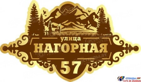 Табличка Номер дома и название улицы в золотисто-коричневых тонах 750*440 мм