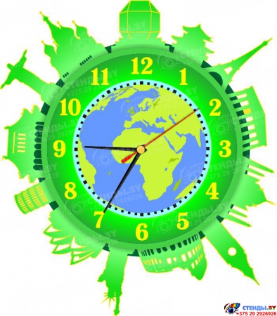 Часы настенные кварцевые Достопримечательности мира в салатовых тонах 330*370 мм вариант  №2