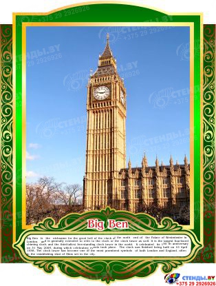 Комплект стендов Достопримечательности Великобритании для кабинета английского языка в тёмно-зелёных тонах 265*350 мм, 280*350 мм Изображение #8