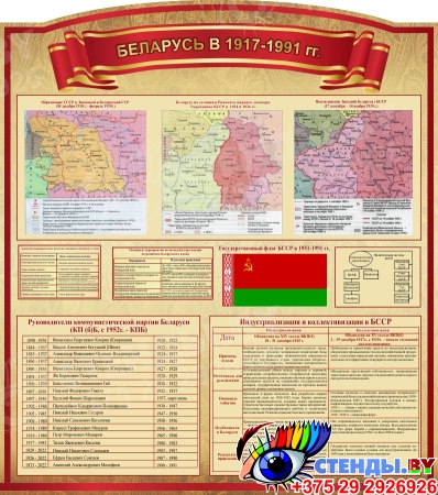 Стенд Беларусь в 1917-1991 гг на русском языке 1000*1130 мм