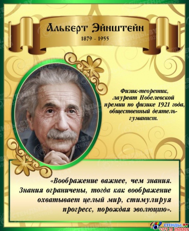 Стенд для кабинета математики с изображением и высказыванием Альберта Энштейна  450*550 мм