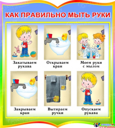 Стенд фигурный Как правильно мыть руки для начальной школы и детского сада  270*300мм