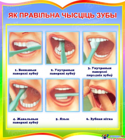 Стенд фигурный Як правiльна чысцiць зубы на белорусском языке 270*300 мм