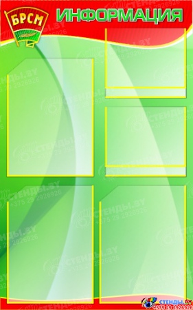 Стенд Информация БРСМ зеленый с карманами для фото 500*800мм