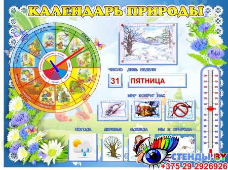 Стенд Календарь Природы, развивающий в группу детского сада Василек 800*600 мм