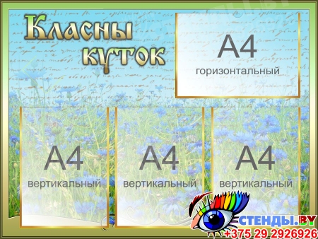 Стенд Класны куток с васильками в оливковых тонах на белорусском языке 800*600 мм