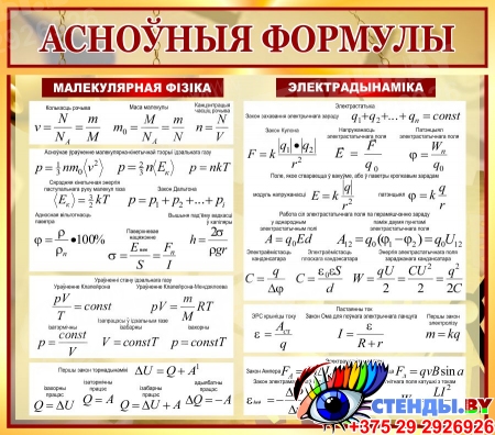 Стенд Основные формулы молекулярной физики на белорусском языке 800*700 мм