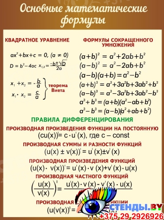 Стенд Основные математические формулы в бежево-коричневых тонах 600*800 мм