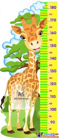 Стенд-Ростомер до 180 см с изображением Жирафика с карманом А5 460*110мм