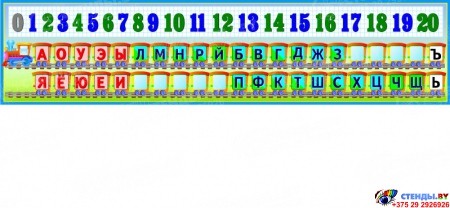 Стенд таблица гласные согласные и цифры для начальной школы Паровозик 1500*350мм
