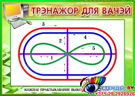 Стенд Трэнажор для вачэй в зелёных тонах для кабинета информатики на белорусском языке 370*260мм