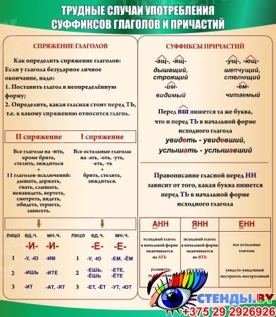 Стенд Трудные случаи употребления суффиксов, глаголов и причастий 1050*1200мм