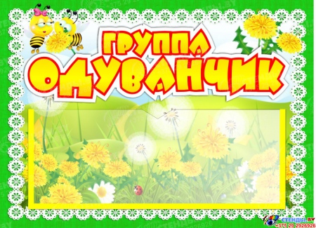 Табличка для группы Одуванчик с карманом для имен воспитателей с пчелкой 220*160 мм