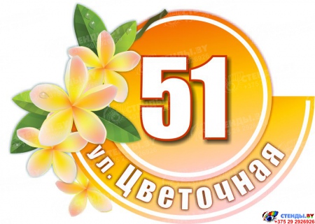 Табличка Номер дома и название улицы в персиковых тонах с цветами 530х380