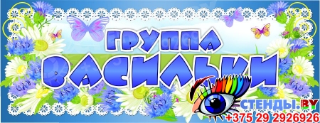 Табличка в группу детского сада Васильки в голубых тонах 260*100 мм